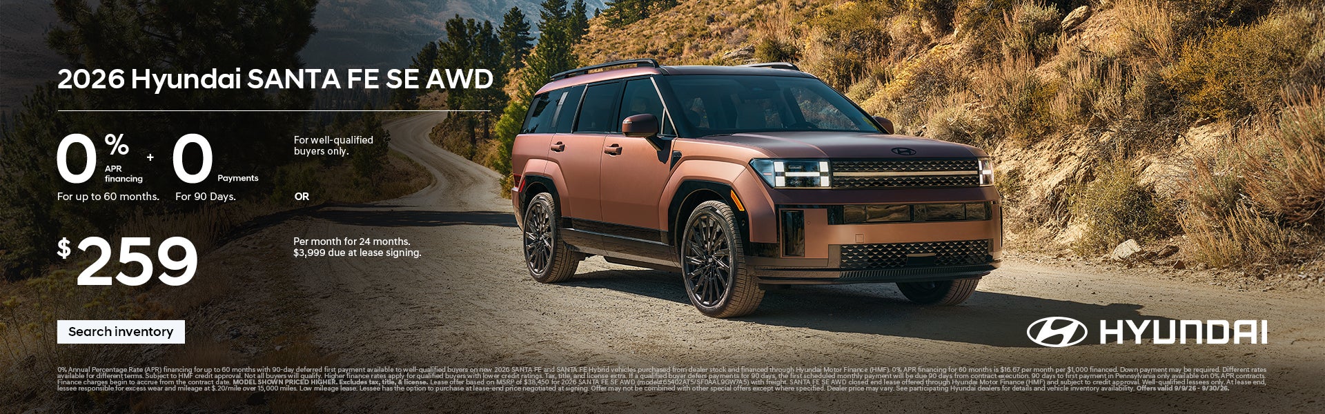 0% APR for 60 months + 0 Payments for 90 Days. OR $259 per month for 24 months $3,999 due at lease s
